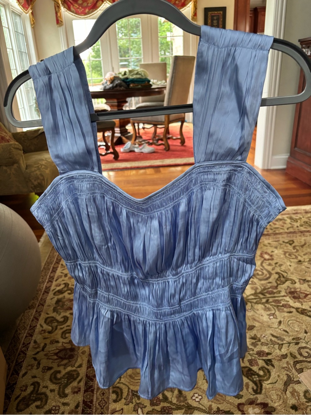 H&M Blue Ruched Peplum Tank Top